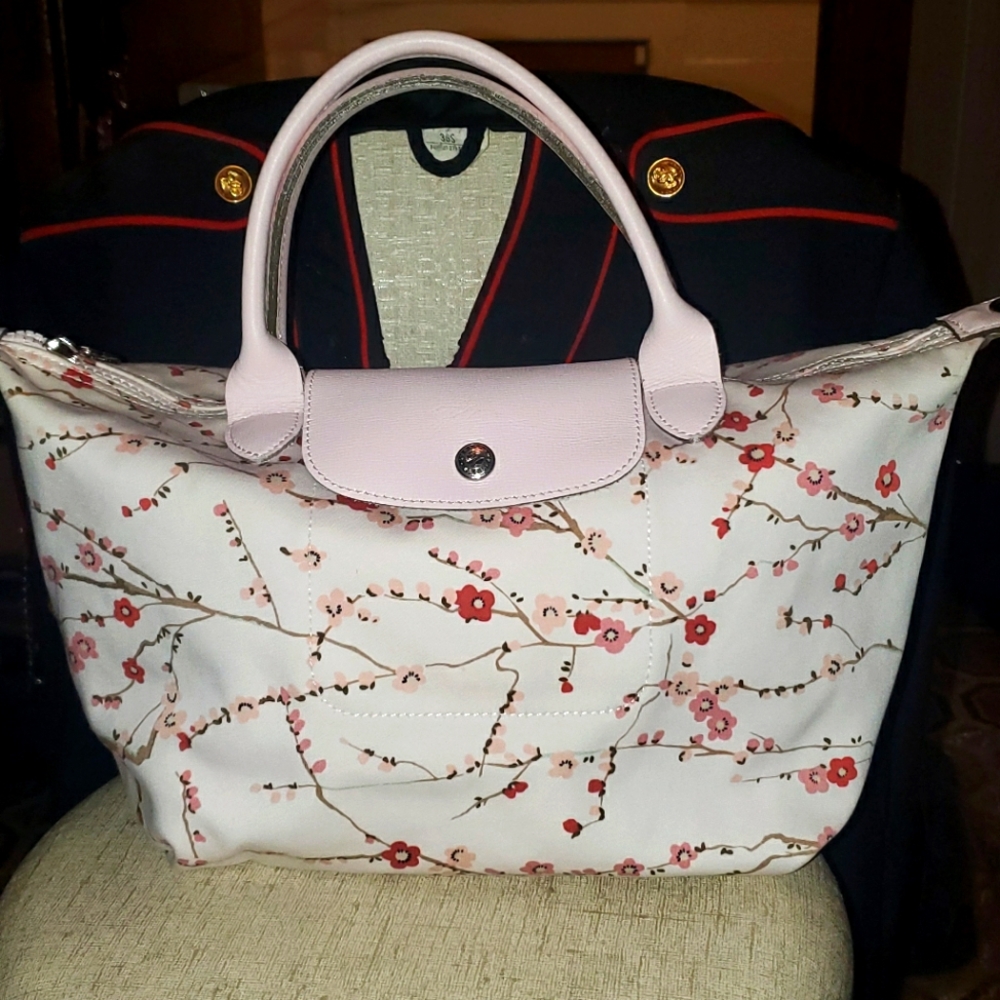Authentic longchamp cherry blossom tote handbag